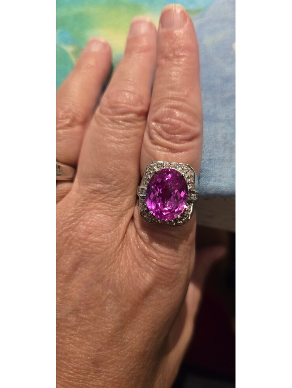 15.10ct Platinum Pink Tourmaline and White Sapphire 925 ring sz 8.5
